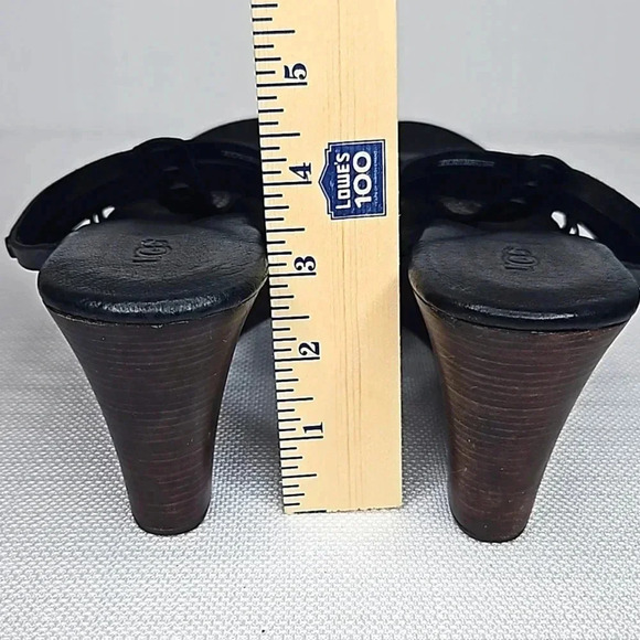 UGG Mattie Black Leather Platform Wedge Stacked Heel Sandal Women's Size 10 - Picture 7 of 15